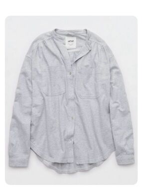 aerie Light Gray Button-Up Long Sleeve Sweater